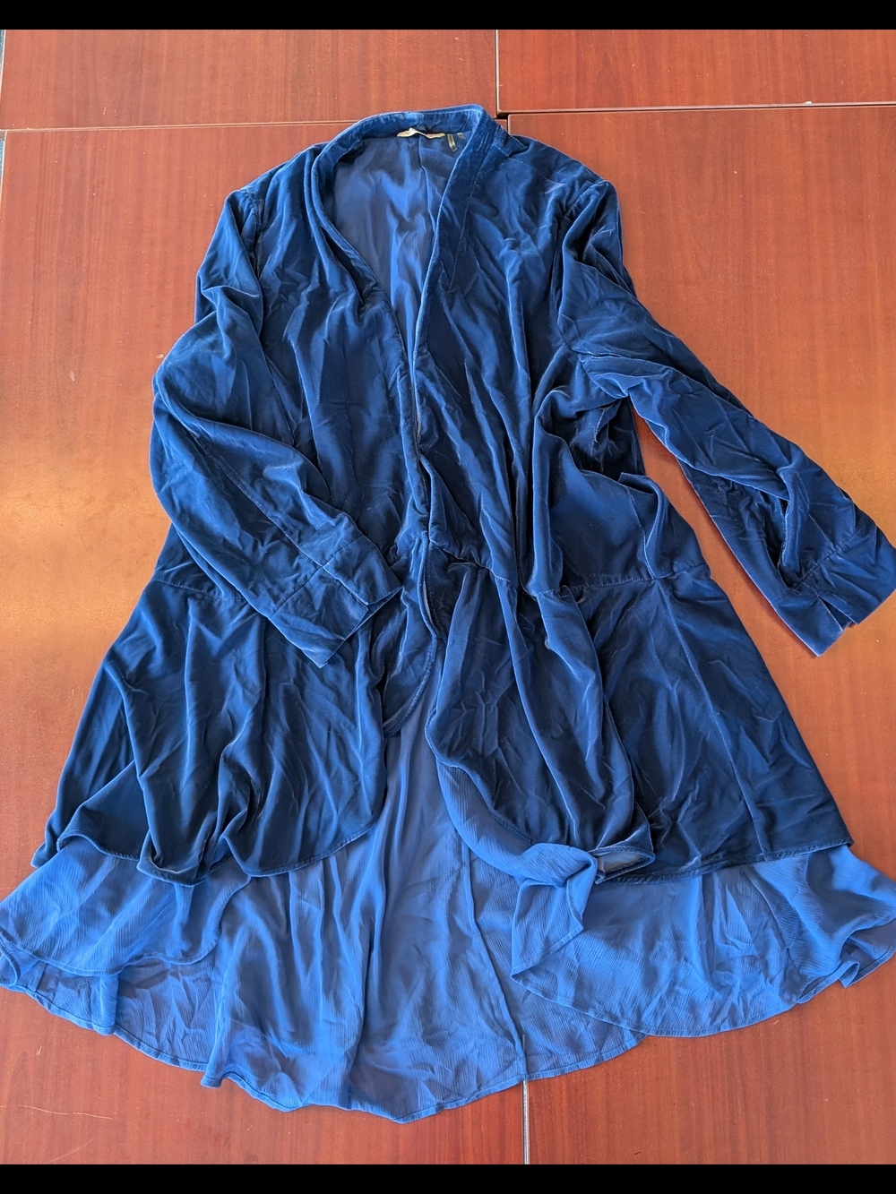 Soft Surroundings Navy Blue Velvet Chiffon-lined Jacket/Duster, 1x